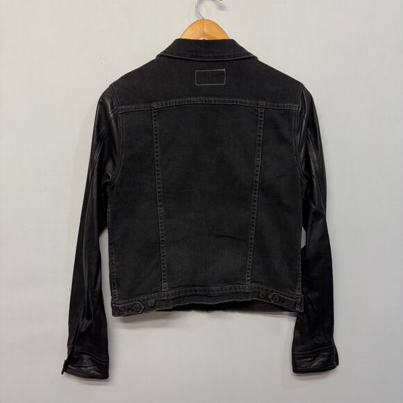 Rag & Bone Women Lamb Leather Sleeve Denim Jacket Size Medium Black D060 -1 - Picture 15 of 15